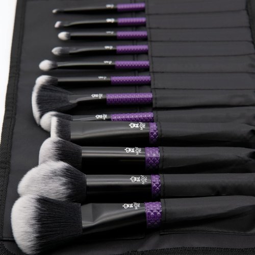 MODA Pro Full Face 13-Piece Purple Makeup Brush Kit – Professional Face & Eye Brush Set with Travel Wrap