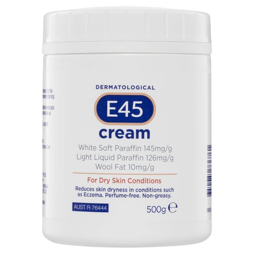 E45 Moisturiser, Body, Face And Hand Cream For Dry, Flaky Skin, Suitable For Eczema, Dry Psoriasis, Sunburn, 500g Tub