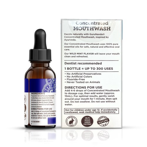 GuruNanda Concentrated Mouthwash (3x2 fl oz), Supports 300 Rinses, Aids in Fresh Breath, Fluoride-Free, Mint Mouthwash with Natural Essential Oils
