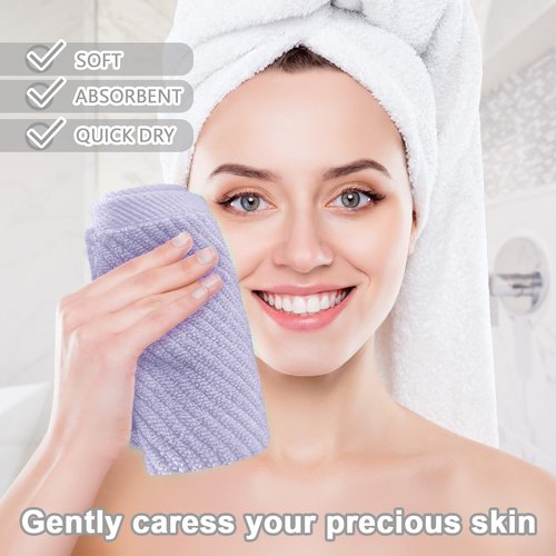 Washcloths for Showering, 6PC Large 13"x13" - Lightweight | Quick Dry | Soft | Absorbent, Thick Cotton Washcloths for Face, Purple Hand Towel Set, Lavender Face Towel for Hotel, Bathroom Essentials