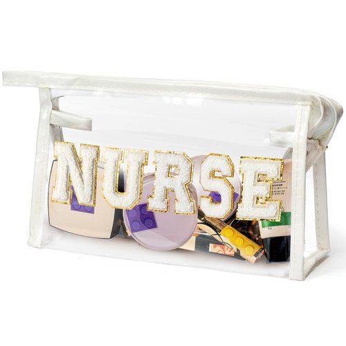 CY2SIDE NURSE Clear Makeup Bag - White Letter Patch Cosmetic Bag with Handle for Travel PVC Zipper Clear Travel Pouch for Toiletries Waterproof Portable Organizer Case Gift for Nurse, White