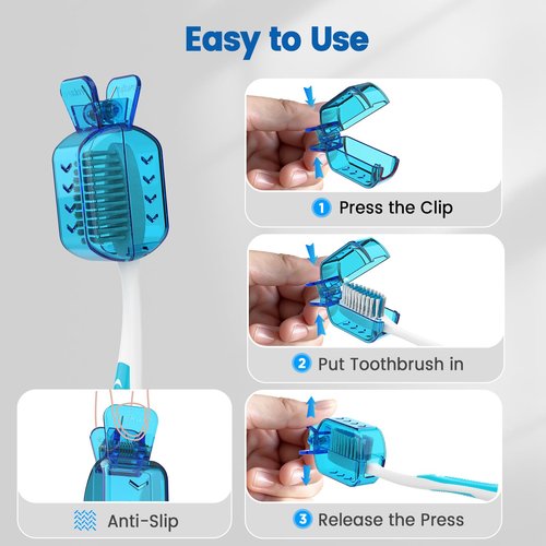 Frekare Toothbrush Covers Caps, Clip-On Toothbrush Protector for Household Travel, Brush Head Pod Case Fits Most Manual and Electric Toothbrushes, 6 Count