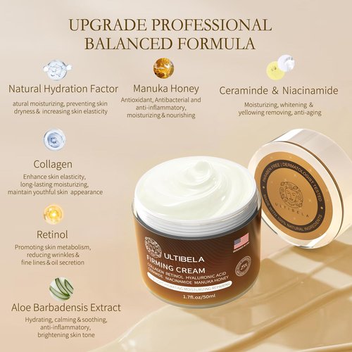 ULTIBELA Tighten and Lift Neck Cream, Deep Hydration Neck Firming Cream with Retinol, Collagen & Honey Anti-Aging & Wrinkle Moisturizer for Face, Neck & Décolleté Women & Men 1.7 Fl Oz