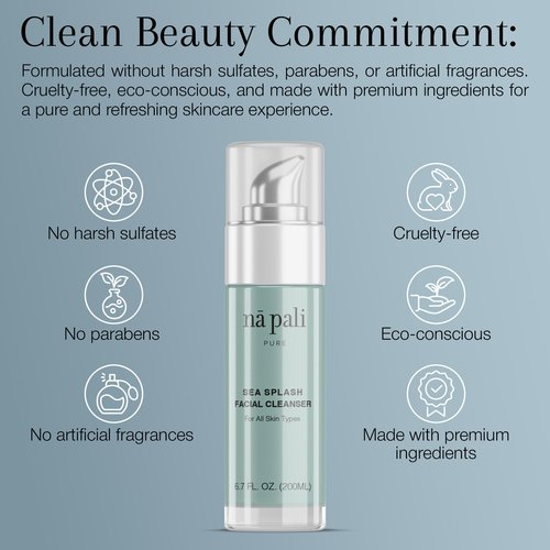Na Pali Pure Sea Splash Facial Cleanser Hydrating Face Wash with Dead Sea Salts, Algae, Aloe & Green Tea – Gentle, pH-Balanced Daily Cleanser for All Skin Types – 6.7 fl oz