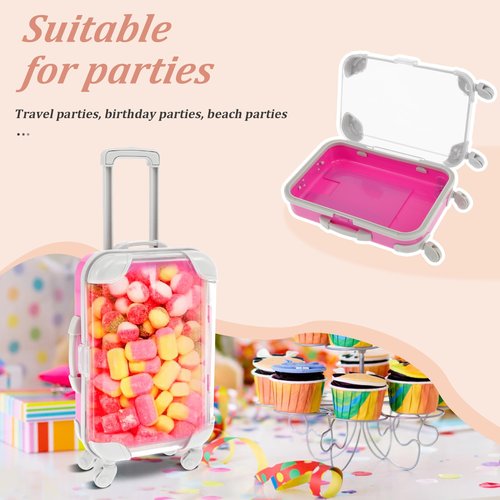 FALESOUL 12 Pack Mini Suitcase Party Favor Box, Luggage Storage Box Empty Candy False Eyelashes Tray Tiny Suitcase, Cute Clear Tiny Packaging Box for Travel Theme Party and Celebrations