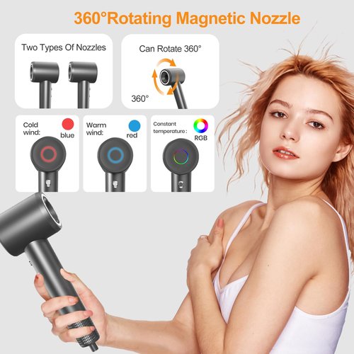Fast Drying Hair Dryer,Negative Ionic Blow Dryer with High-Speed 110,000 RPM Brushless Powerful Digital Motor,Low Noise Thermo-Control Hairdryer Low Noise