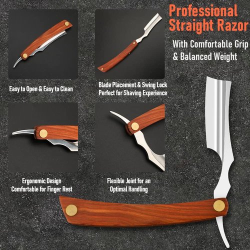 Straight Razor With Strope - Professional Straight Edge Barber Premium Stainless Steel Shaver With Shaving Strop for Men Home & Salon Grooming Using (NO.150)