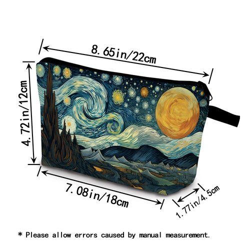 YULUENZE Starry Sky Makeup Bag Cute Small Organizer Bag with Zipper Oil Painting Style Starry Night Cosmetic Bag Birthday Gifts for Women Sisters Friends