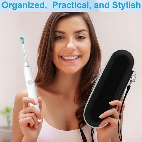 ICIMBI Electric Toothbrush Travel Case for Philips Sonicare 4100 6100 5100 6500 Series Electric Toothbrush, Hard EVA Toothbrush Protective Holder, Water-Resistant（Includes 2 Brush Head Covers）