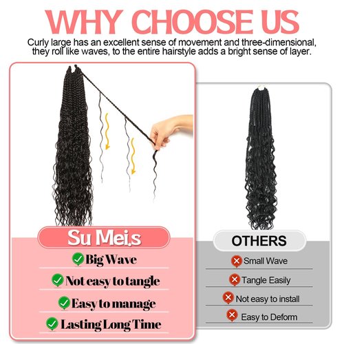 Goddess Box Braids Crochet hair -18 Inch 9 Packs Water Wave Boho Crochet Braids for Black Women (1B#, 18 Inch (Pack of 9))