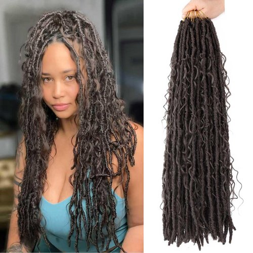 8 Packs Goddess Locs Crochet Hair Bohemian Braids 24 Inch Boho Crochet Faux Locs with Curly Crochet Hair for Black Women (4#, 24 Inch(Pack of 8))