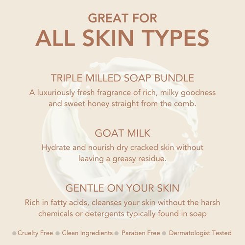 Dionis Goatmilk Milk and Honey Scented Hand and Body Soap Bar, Hydrating Moisturizing Wash for Sensitive Skin, Gentle Lasting Hydration, Cruelty Free, Non Greasy, Paraben Free, Made in The USA, 6 oz