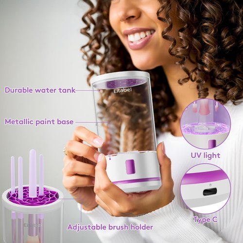 Makeup Brush Cleaner Machine, 2 in 1 Makeup Brush Cleanser & Washer, 7000 RPM High-Speed Deep Cleaning, Portable Automatic Cosmetic Brush Cleaner for All Makeup Brush and Sponge, White