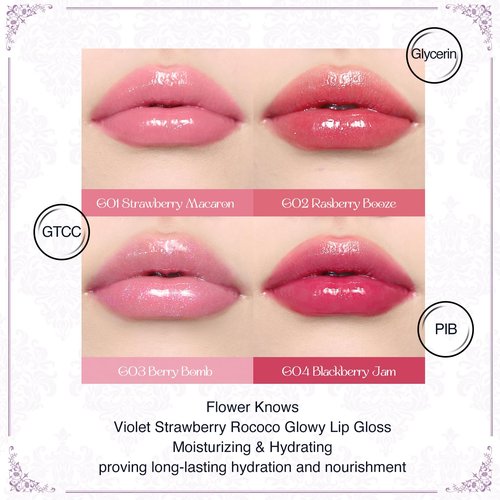 Flower Knows Violet Strawberry Rococo Glowy Lip Gloss G03 Midsummer Fairytales Lip Gloss G05
