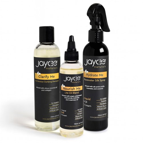 Jaycee Naturals 3-Step Loc Maintenance Kit - Clarify Weekly, Hydrate Daily & Seal Moisture | Shampoo, Rosewater Spray & Lightweight Oil for Locs & Textured Hair - Supports Healthy, Breakage-Free Locs