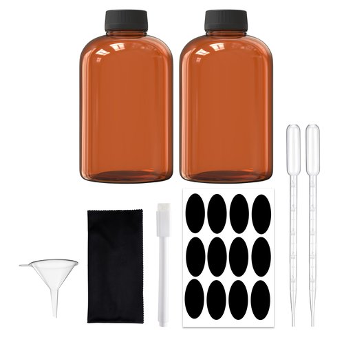 TIDY NICHES Plastic Bottles Includes Lids - For Essential Oils, Shampoo, Soap, Sanitizers and Liquid Storage - Includes Funnel, Labels, Pipettes and Microfiber Cloth - 23.66 fl oz / 700 ml, 2 pack