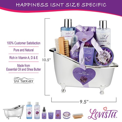 Monthers Day Gifts, Relaxing Lavender Spa Gift Baskets for Wome Birthday, Bath and Body Set-Kit Includes Candle, Essential Oil, Body Scrub, Bath Salt, Body Lotion, Shower Gel and Body Scrub Brush