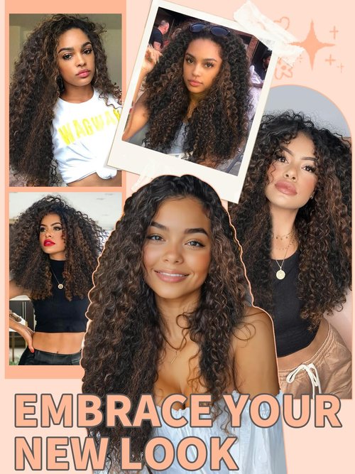 TENACOO Highlight Brown Glueless Curly Wig Dark Brown mix Light Deep Wave Synthetic Lace Front Wig 24 Inch 4x1 Lace Closure Ombre Brown Long Curly Wigs for Black White Women (HL Brown-24 Inches)