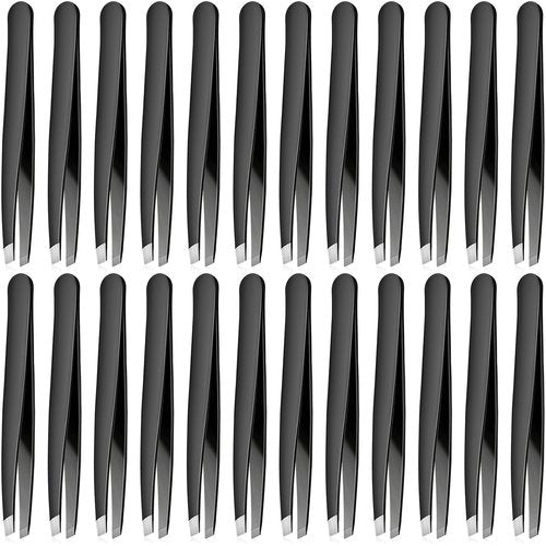 Mudder 24 Pieces Eyebrow Tweezers Bulk Stainless Steel Slanted Tip Precision Tweezers for Facial Hair, Blackhead and Tick Remover, Men and Women Professional