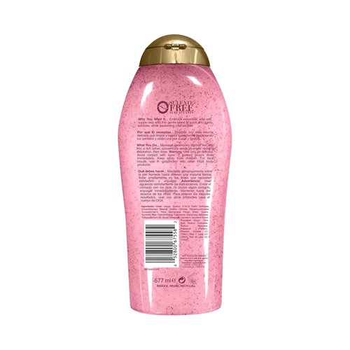 OGX Sensitive + Rose Water & Pink Sea Salt Exfoliating Body Scrub + Rose Quartz, Gentle Exfoliating Daily Body Wash Softens Skin, Body Scrub for Women, Sulfate-Free Surfactants, 19.5 fl oz (Pack of 3)