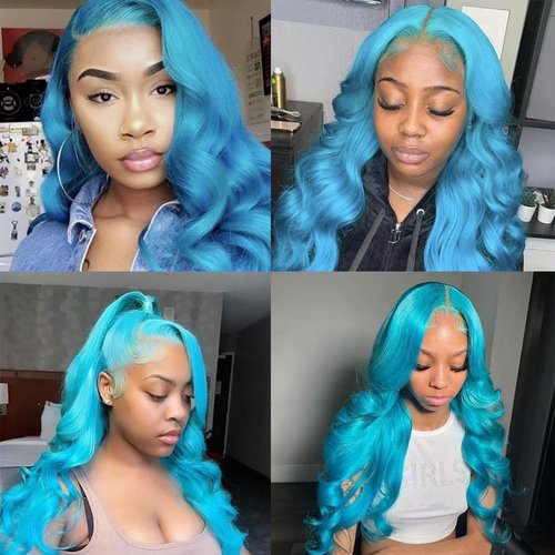 JHXAYW Glueless Blue Wavy 13×4 Lace Front Wig Synthetic Wig Heat Resistant Fiber Hair Pre Plucked Natural Hairline Curly Wig for Cosplay