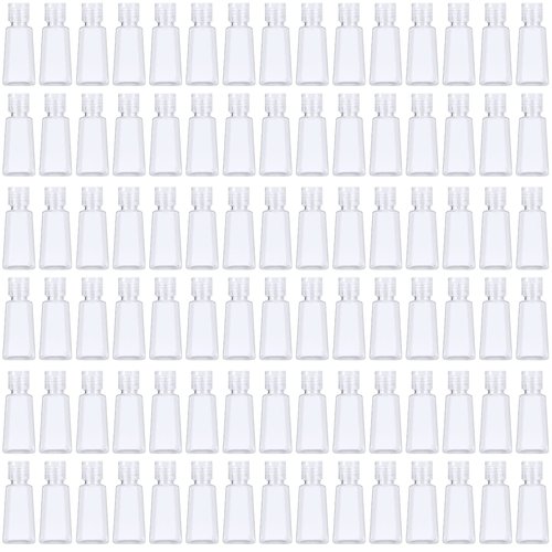 JAPCHET 100 PCS 1 oz Clear Plastic Travel Bottles with Flip Cap, Travel Size Refillable Flip Top Bottles, Small Portable Flip Cap Containers for Liquid, Lotion, Essential Oils, Shampoo and Toiletries