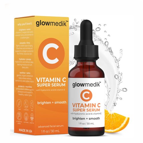 GlowMedik Vitamin C Serum for Face – Brighten + Smooth Vit C Serum Face with Hyaluronic Acid, Vitamin E & MSM, Hydrates & Firms Dull or Uneven Skin for a Radiant, Youthful-Looking Glow, 30ml