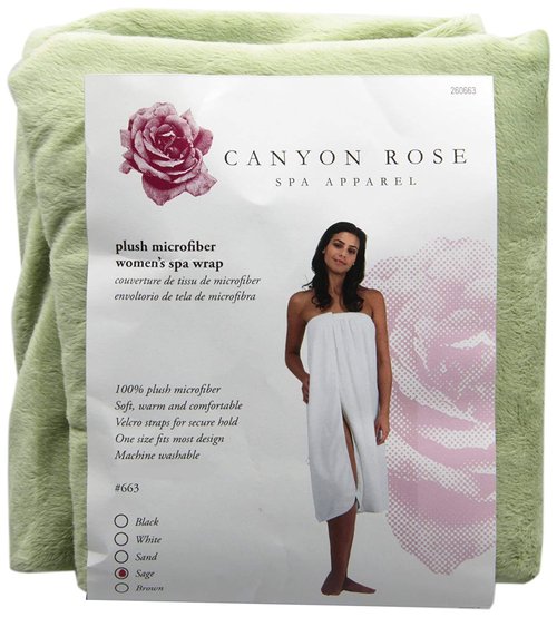 Canyon Rose Cloud 9 Women's Plush Microfiber Knee Length Spa Wrap, Simple Body Wrap, Microfiber, Elasticized Top with Touch-and-Close Fasteners, Machine Washable, 32 inch length, Sage