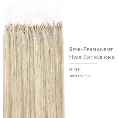 WENNALIFE Microlink Hair Extensions Human Hair, 50g 50s 14 Inch Ash Blonde Highlighted Platinum Blonde Remy Hair Microbead Micro Link Microloop Microring Invisible Straight Natural Fusion Installation