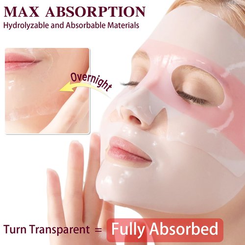 ICIKOL Overnight Collagen Face Mask, Deep Hydrating Sheet Masks for Glass Glow and Skin Lifting Boost, Jelly Facial Mask for Women with Ginseng, Dry Skin, 37gx4ea(Pink)