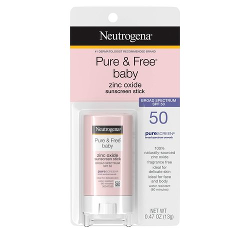 Neutrogena Pure & Free Baby Mineral Sunscreen Stick with Broad Spectrum SPF 50, Baby Face & Body Sunscreen, 0.47 oz 1 ea (Pack of 3)