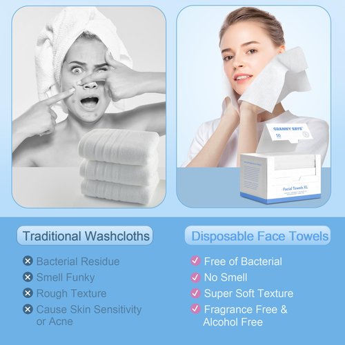 GRANNY SAYS Disposable Face Towel, 200 Counts/4 Boxes, Biobased Face Towelettes Disposable, Extra Thick Soft Face Towels, Clean Skin Towels for Remove Makeup, Facial Cleansing, 10"×12"