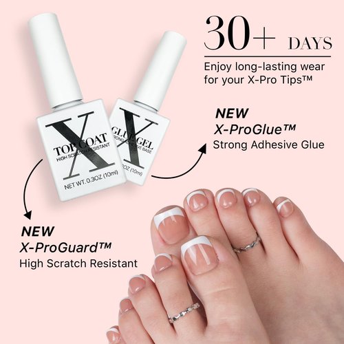 SXC Cosmetics X-Pro Tips French Tip Press On Toenails for Women, Acrylic Soft Gel System (Short French Brown, Short)