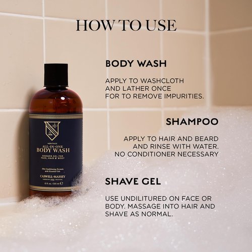 Caswell-Massey All-in-1 Body Wash, Use as a Face Wash, Beard Wash, Shampoo, Body Wash & Shave Gel, Signature Heritage Soap for Men, Made in USA, 32 Fl Oz