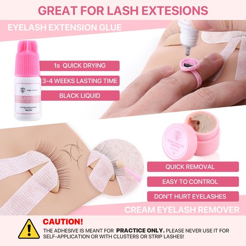 Pretty memory Lash Extension Supplies Eyelash Extension Kit, Lash Mannequin Head with Removable Eyelids Silicone Practice Set for Makeup and Eyelash Graft