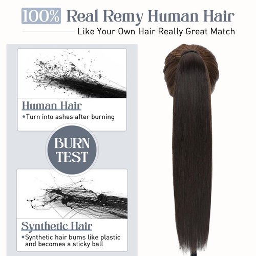 Rich Choices Ponytail Extension 100% Real Human Hair Wrap Around Remy Ponytail Extension for Women Clip In Long Pony tail Extensions Straight 15 Inch #2 Dark Brown