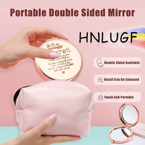 HNLUGF to My Granddaughter - You're Amazing and Beautiful - Pocket Mirror, Granddaughter Engraved Compact Mirror, Family First Mirror Encouragement Gifts from Grandparents (Rose Gold-B)