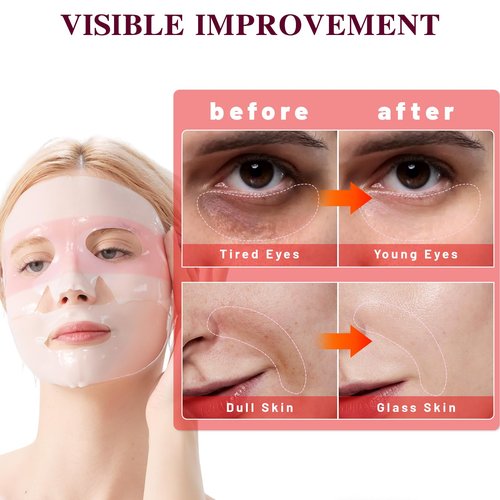 ICIKOL Overnight Collagen Face Mask, Deep Hydrating Sheet Masks for Glass Glow and Skin Lifting Boost, Jelly Facial Mask for Women with Ginseng, Dry Skin, 37gx4ea(Pink)