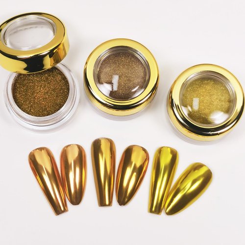 Mirror Chrome Powder Kit Holographic Metallic Gold Chrome Powder for Nails Dust Sequins UV Gel Pigment Decoration Gold Chrome Nail Powder Kit Yellow