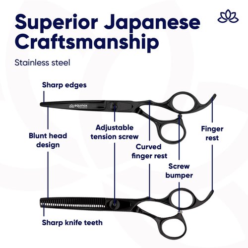 Equinox Professional Scissors Set - Barber & Thinning Shears for Hair Cutting & Grooming, Premium Japanese Stainless Steel, Barber Accessories & Tools