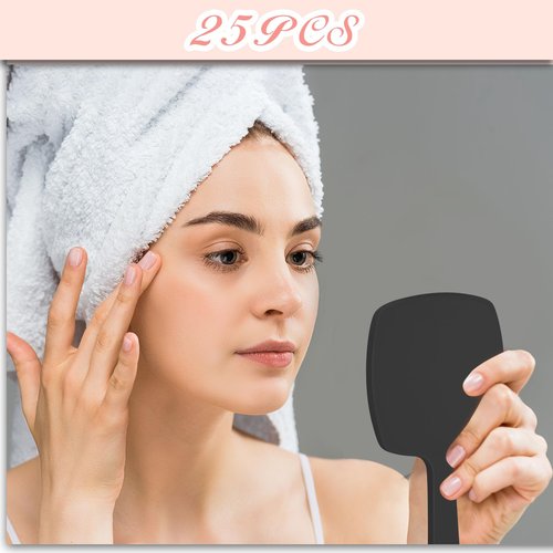 Threehoney 25 Pcs Hand Mirrors Handheld Mirrors with Handle Bulk 6.3 x 3.54 Inch Travel Makeup Tools Portable Vanity Glass for Bathroom Home Barber Salon Camping Gifts for Women (Black)