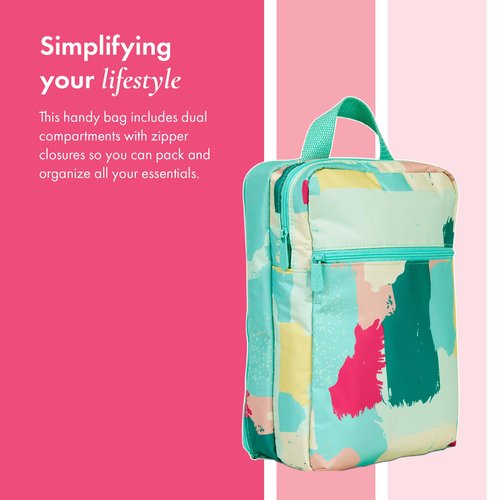 Thirty-One Gifts Modern Toiletry Bag Small Toiletry Travel Bag for Makeup and Bathroom Essentials Rosedust Shibori, Painted Streaks
