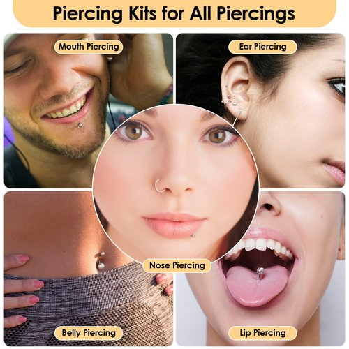104PCS Body Septum Piercing Kit with 14G/16G/20G Piercing Needles Piercing Jewelry and Tool Set for Ear Nose Belly Button Nipple Lip Cartilage Eyebrow Tongue Navel Piercing Kit for All Piercings