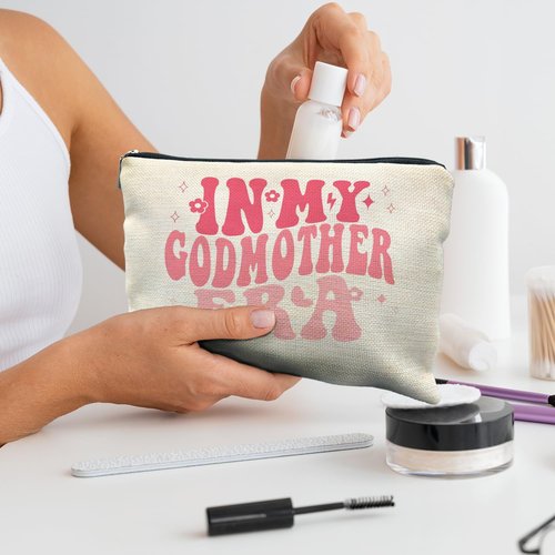 RYYCDOI In My Godmother Era Makeup Bag, Godmother Mother's Day Gifts, Godmother Gifts from Godchild, Pink Godmother Makeup Bag Cosmetic Pouch