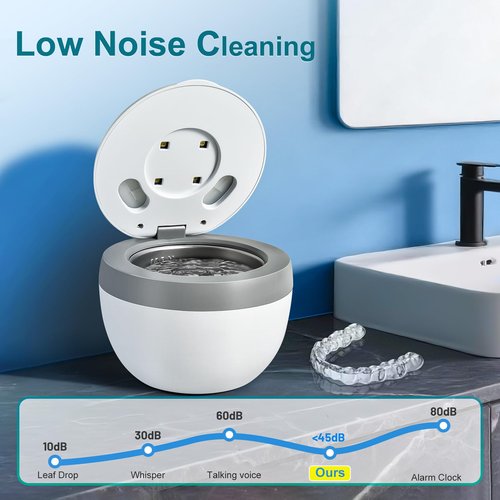 Hossili Ultrasonic Retainer Cleaner Machine, 45kHz 200ML Dental Cleaning Pod with 4 Wash Modes, Digital Timer for Denture Cleaner, Aligners, Mouth Guards, Braces, Jewelry & Toothbrush Heads (White)