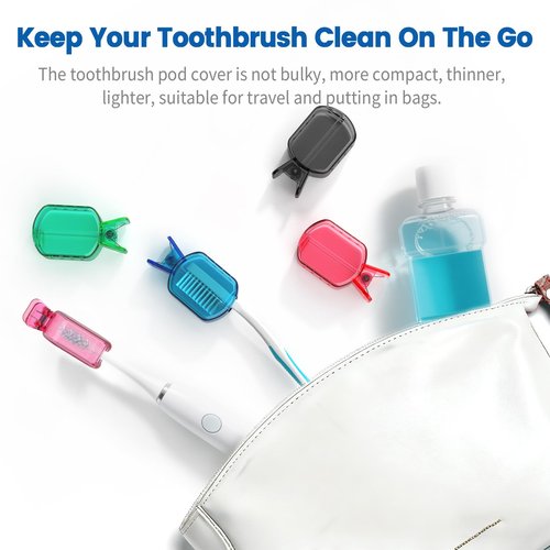 Frekare Toothbrush Covers Caps, Clip-On Toothbrush Protector for Household Travel, Brush Head Pod Case Fits Most Manual and Electric Toothbrushes, 6 Count