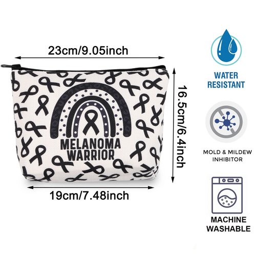 Melanoma Cancer Awareness Gift Black Ribbon Skin Cancer Survivor Bag Melanoma Warrior Makeup Bag Melanoma Awareness Zipper Bag (Melanoma Warrior)