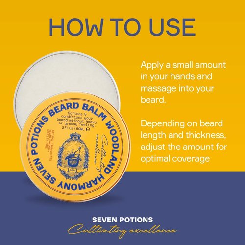 Seven Potions Beard Balm 2 oz. 100% Natural Softener with Jojoba Oil - Nourishes, Softens, Stops Itch, and Leaves Healthy Shiny Beard (Woodland Harmony)