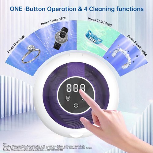 Westdeer Wireless Ultrasonic Cleaner,Westdeer 45kHz,UV Cleaning,for Dentures,Watch Bands,Toothbrush Heads,Pacifiers,Jewelry Rings,4 Modes,210ml Capacity,Travel (white)