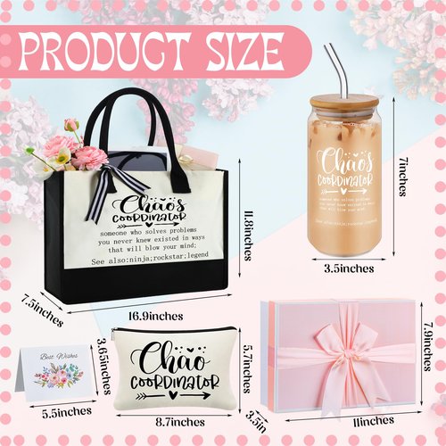 Paterr 7 Pcs Coworker Gifts for Women Thank You Gifts Include Tote Bag Makeup Bag 18oz Cup Socks Keychain Thank You Card and Box for Coworker Nurse Wife